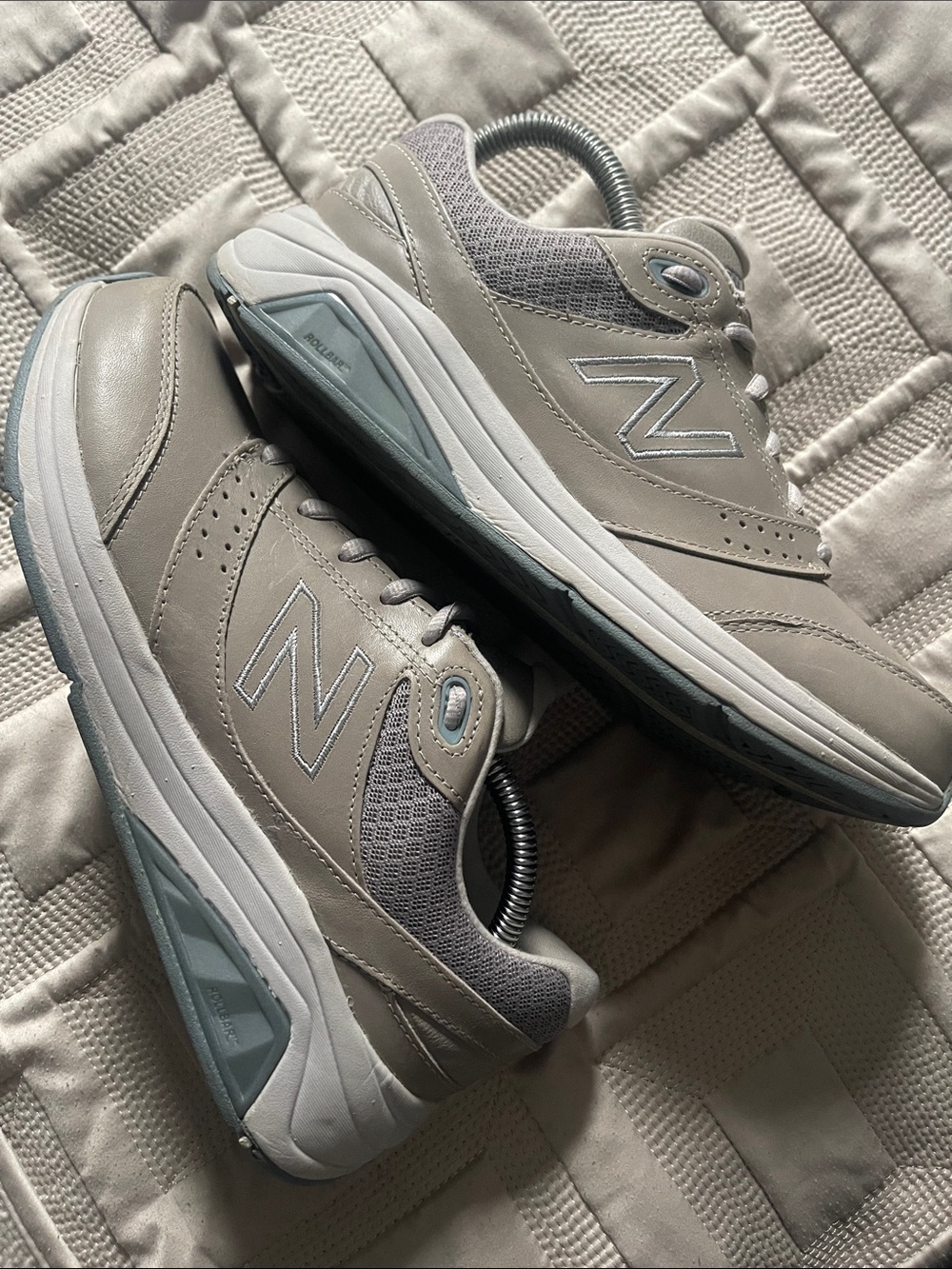 New Balance Leather Athletic Sneakers - Gray with Subtle Blue Accents